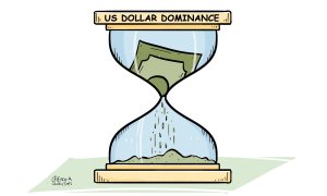 Hourglass with US dollar running out of time.